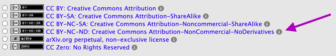 screenshot of license options