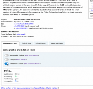 screenshot of the abstract page with the scite tool activated