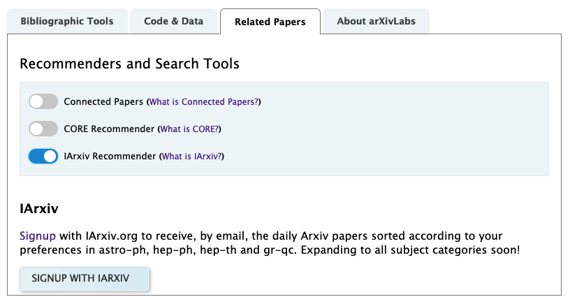 Screenshot of the IArxiv activation on the abstract page